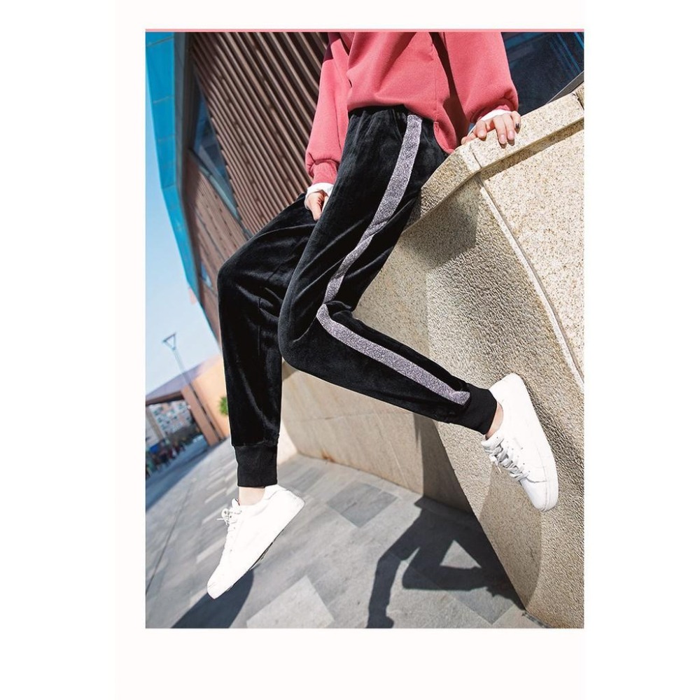 24H出貨 金絲絨束腳運動褲 雙面金絲絨個性休閒褲 束口褲  運動褲 加絨 加厚 顯瘦 寬鬆 休閒 哈倫褲 褲子 女褲-細節圖4