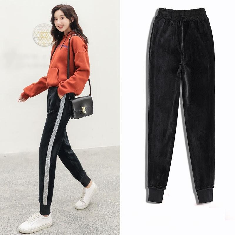 24H出貨 金絲絨束腳運動褲 雙面金絲絨個性休閒褲 束口褲  運動褲 加絨 加厚 顯瘦 寬鬆 休閒 哈倫褲 褲子 女褲-細節圖5