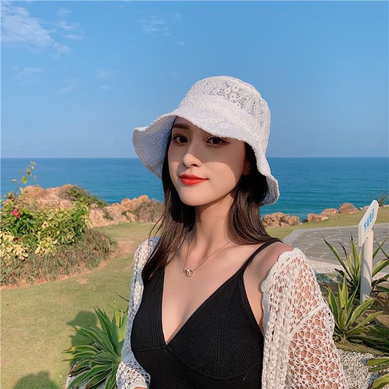 24H出貨 蕾絲漁夫帽 防曬 透氣 薄款 出遊 遮陽帽 夏天 鏤空漁夫帽 盆帽 帽子 緹花-細節圖2
