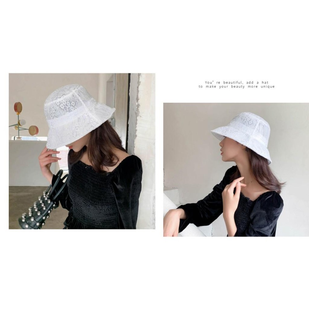 24H出貨 蕾絲漁夫帽 防曬 透氣 薄款 出遊 遮陽帽 夏天 鏤空漁夫帽 盆帽 帽子 緹花-細節圖4