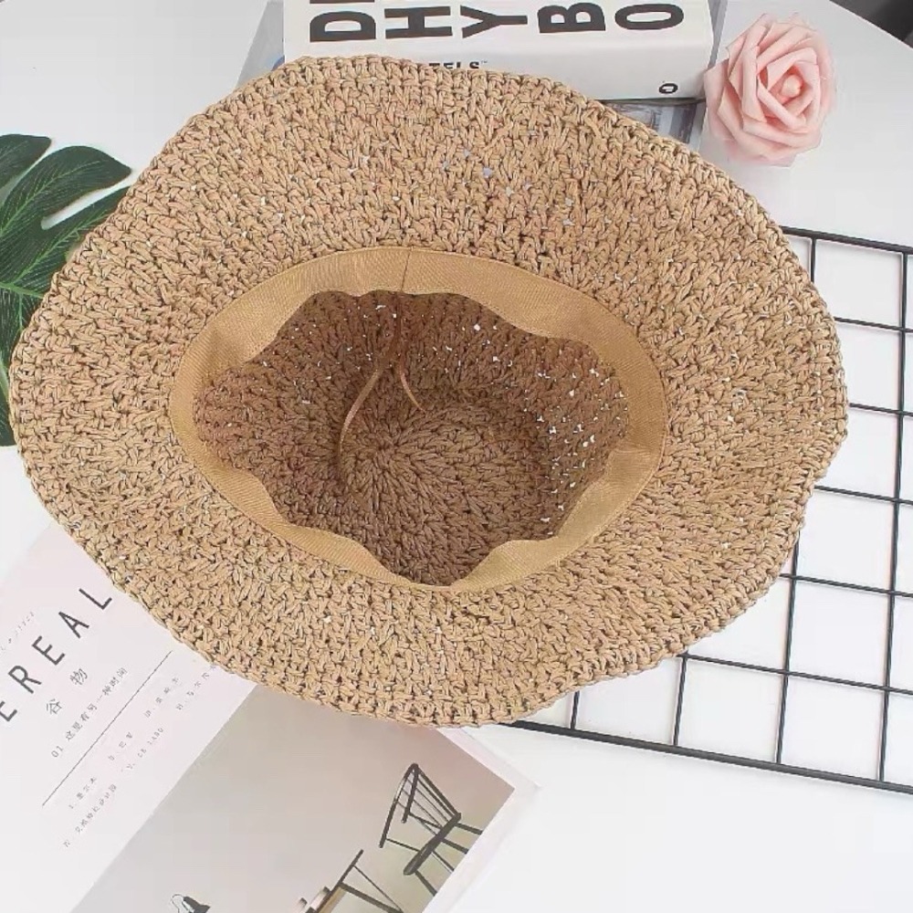 優雅花朵 手鈎編織漁夫草帽 草帽 度假風 草編帽 漁夫帽 遮陽帽 防曬帽 盆帽 帽子-細節圖7