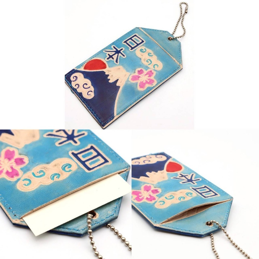 現貨-日本手工彩繪御守皮革卡套 悠遊卡夾 證件夾 幸運符 吉祥物 祈福 開運 招財 掛飾 富士山 達摩 柴犬-細節圖9