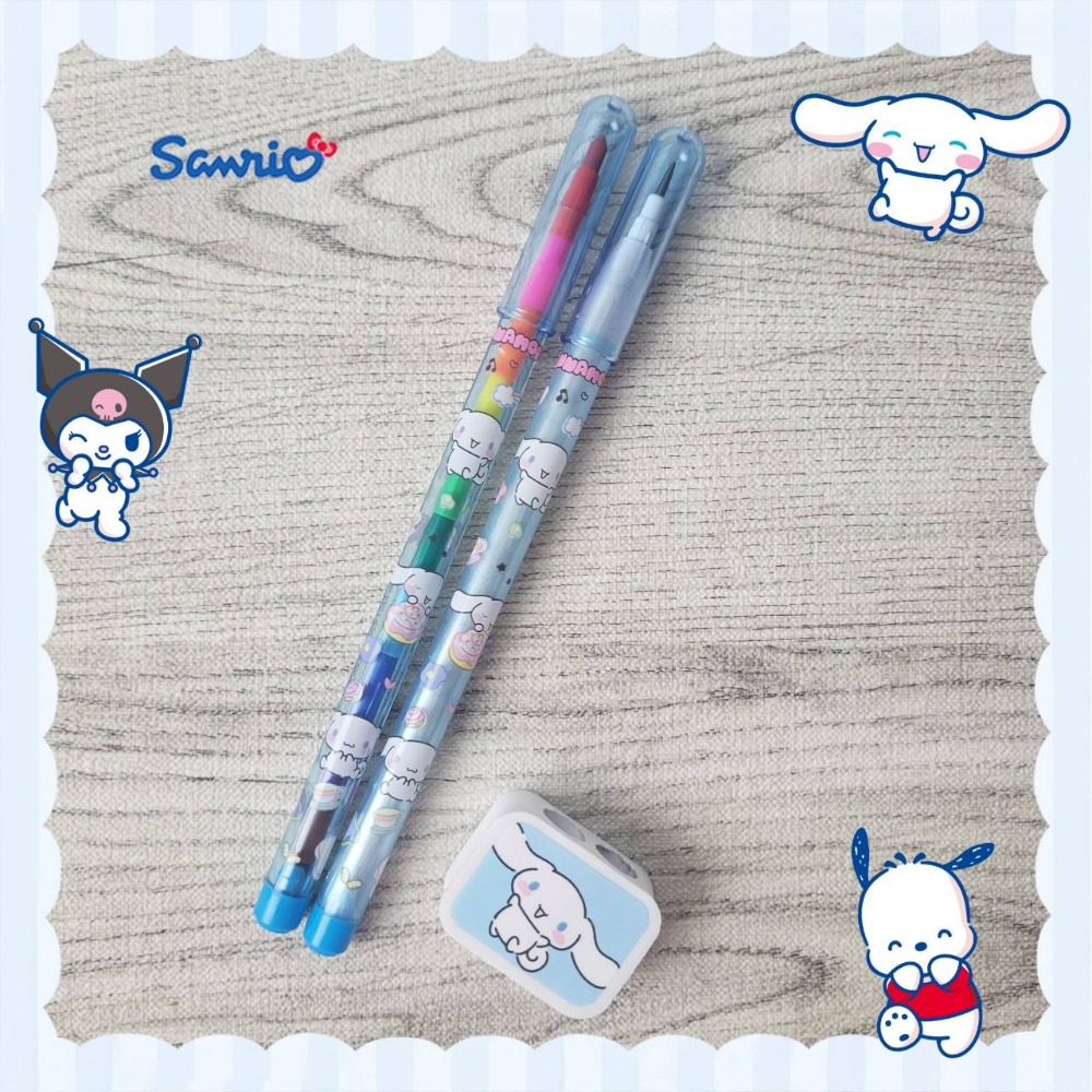 現貨~ 雙孔橡擦筆組-三麗鷗 SANRIO 正版授權 鉛筆 彩虹筆 橡皮擦-規格圖2