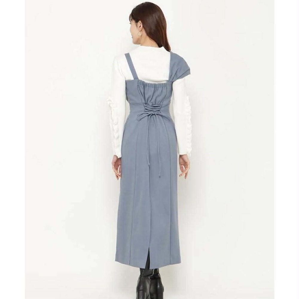 日牌 剪標 and couture 貴牌 蝴蝶結 不對稱 設計 長洋裝 背心洋裝 洋裝 秋冬 後綁帶-細節圖2