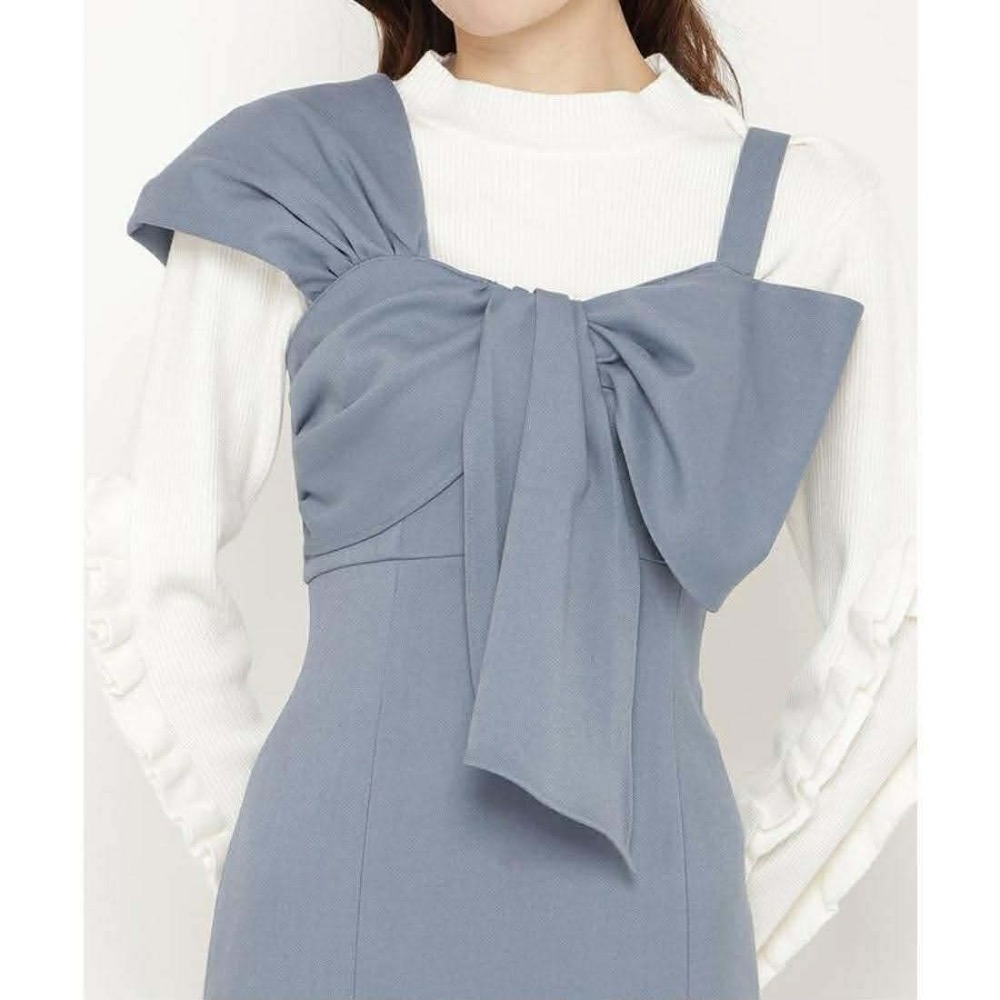 日牌 剪標 and couture 貴牌 蝴蝶結 不對稱 設計 長洋裝 背心洋裝 洋裝 秋冬 後綁帶-細節圖3