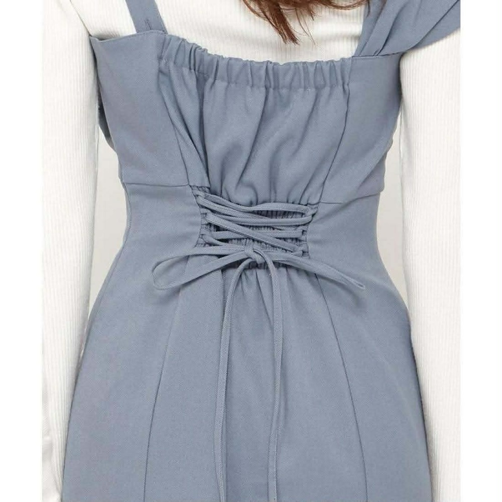 日牌 剪標 and couture 貴牌 蝴蝶結 不對稱 設計 長洋裝 背心洋裝 洋裝 秋冬 後綁帶-細節圖4