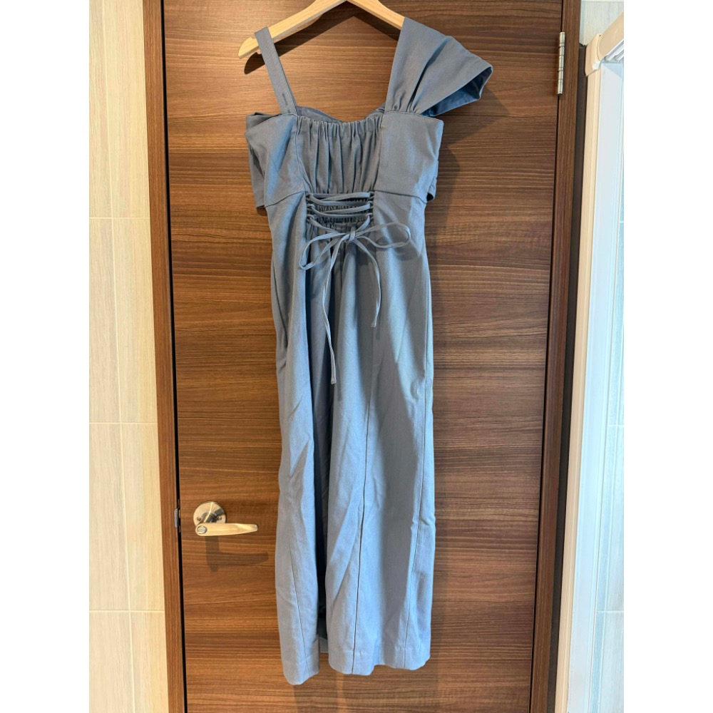 日牌 剪標 and couture 貴牌 蝴蝶結 不對稱 設計 長洋裝 背心洋裝 洋裝 秋冬 後綁帶-細節圖7