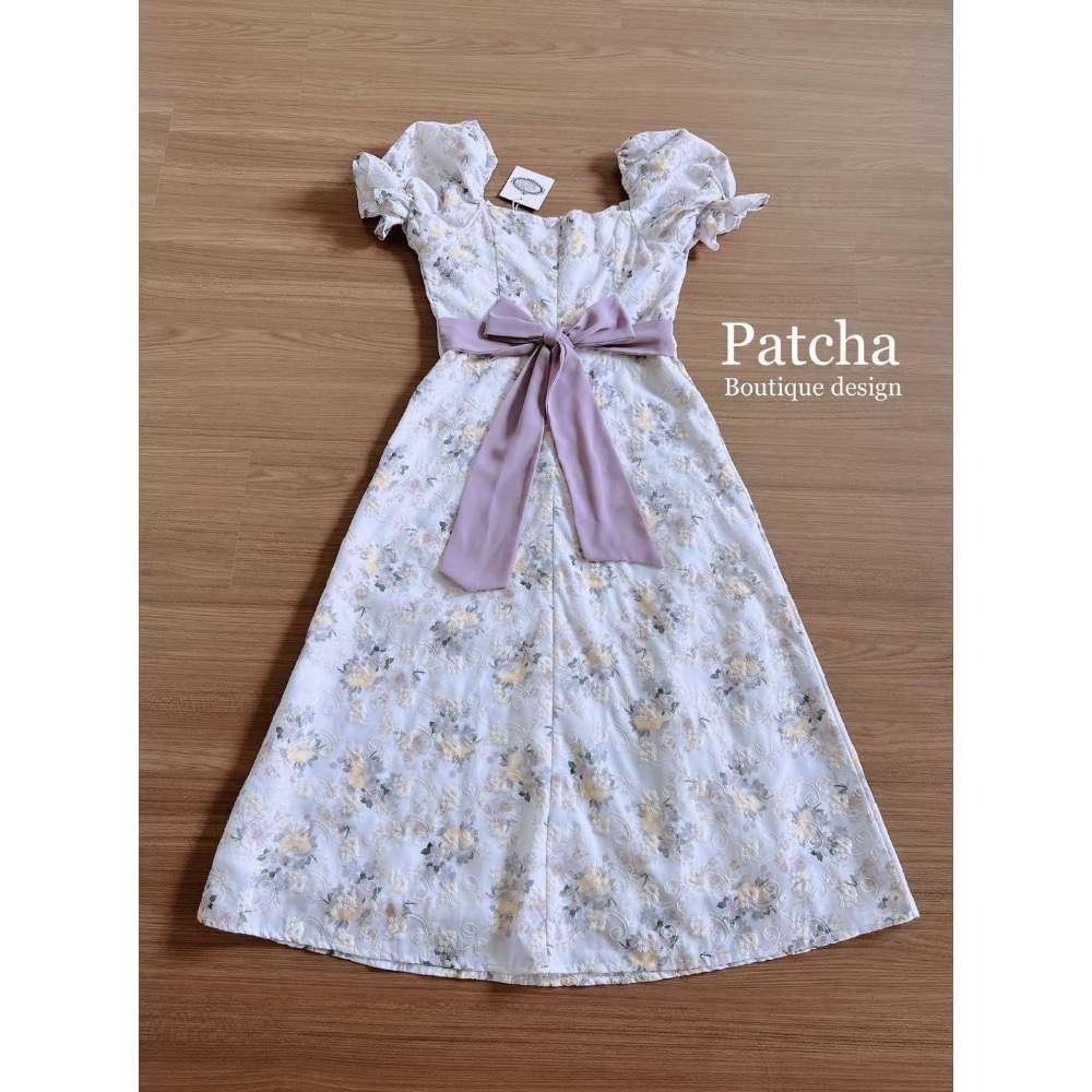 泰國 洋裝 泰貨  patcha 泰國連線 蕾絲 刺繡 撞色 綁帶 長洋裝 IN_lady-細節圖2