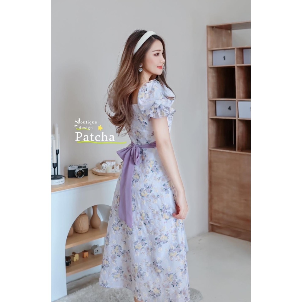 泰國 洋裝 泰貨  patcha 泰國連線 蕾絲 刺繡 撞色 綁帶 長洋裝 IN_lady-細節圖3