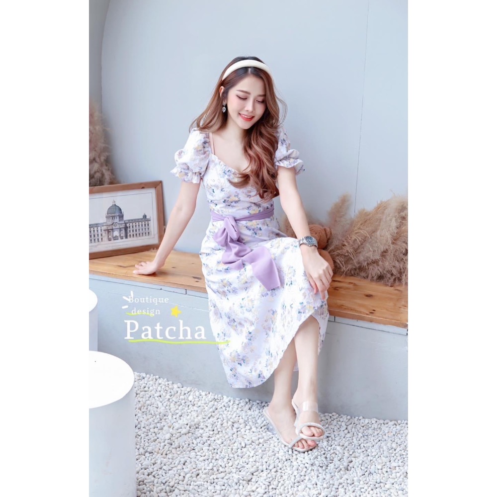 泰國 洋裝 泰貨  patcha 泰國連線 蕾絲 刺繡 撞色 綁帶 長洋裝 IN_lady-細節圖4