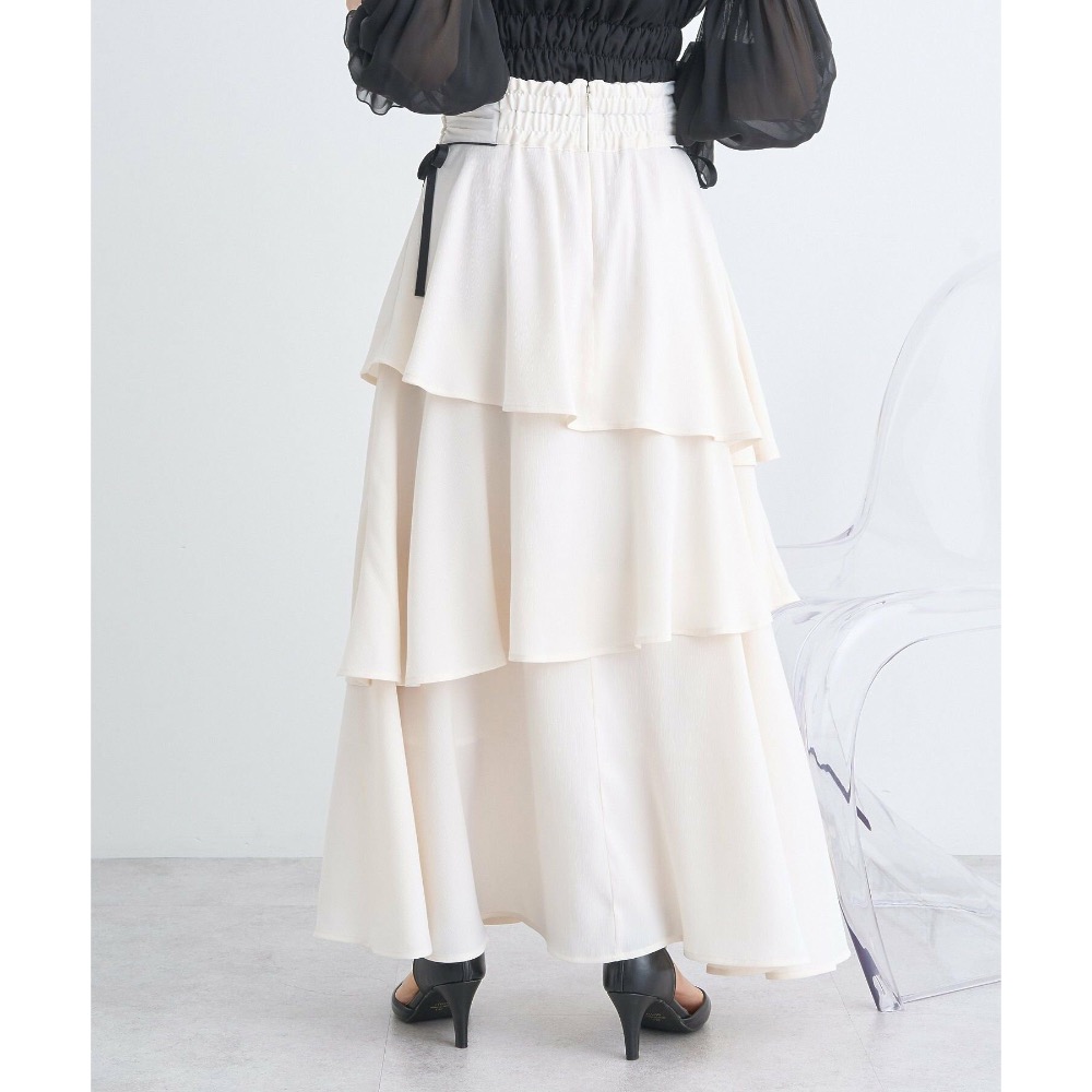 日牌 專櫃 earth music&ecology 蝴蝶結綁帶 蛋糕 撞色 拼接 半裙 半身裙 蛋糕裙-細節圖3