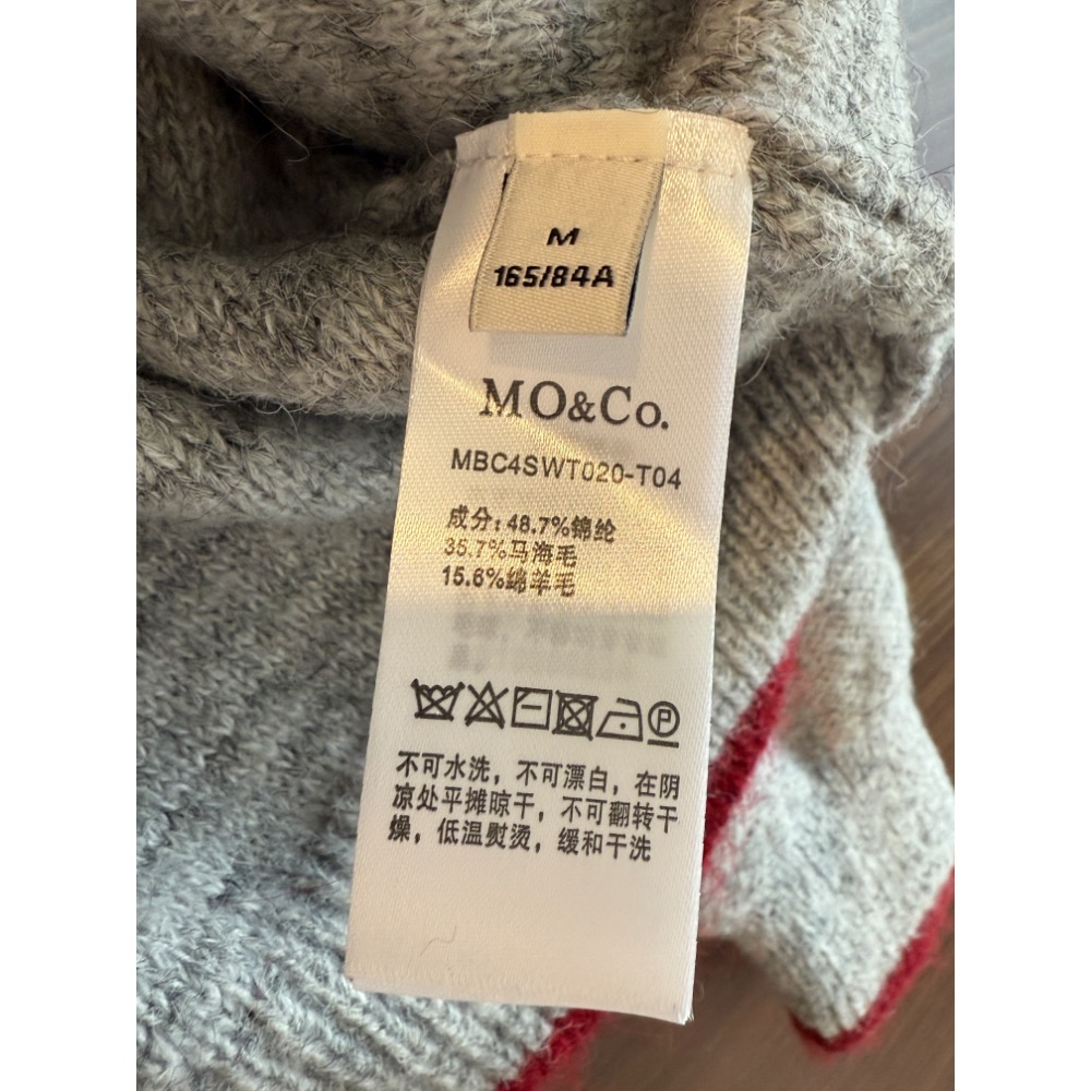 專櫃 貴牌 MO&CO 羊毛 綿羊毛 馬海毛 針織外套 毛線外套 毛衣 開衫 撞色 蝴蝶結綁帶-細節圖3