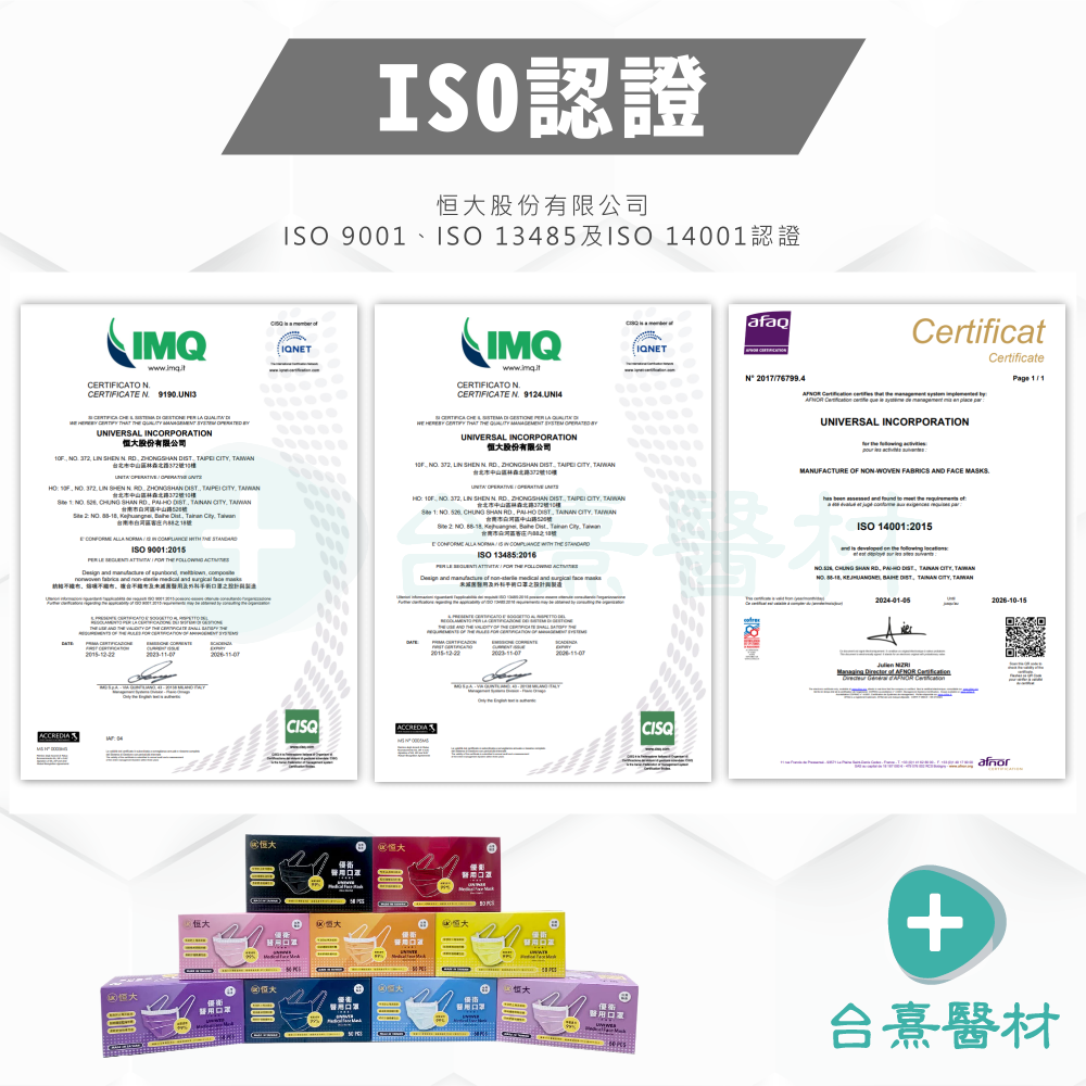 【台熹醫材】恒大優衛醫用口罩(50入/盒) 成人平面 醫療級口罩 台灣製造 恒大口罩 恆大口罩-細節圖2