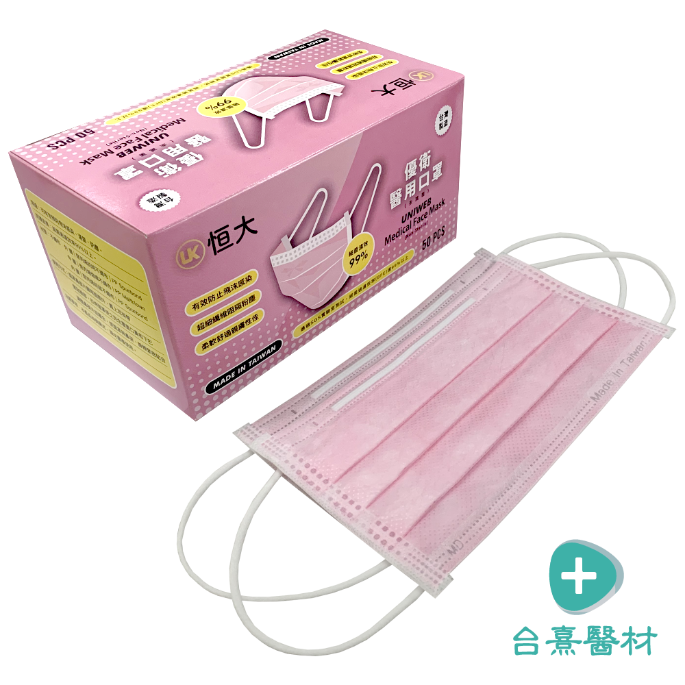 【台熹醫材】恒大優衛醫用口罩(50入/盒) 成人平面 醫療級口罩 台灣製造 恒大口罩 恆大口罩-規格圖6