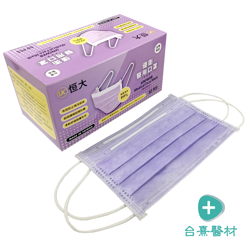 【台熹醫材】恒大優衛醫用口罩(50入/盒) 成人平面 醫療級口罩 台灣製造 恒大口罩 恆大口罩-規格圖6