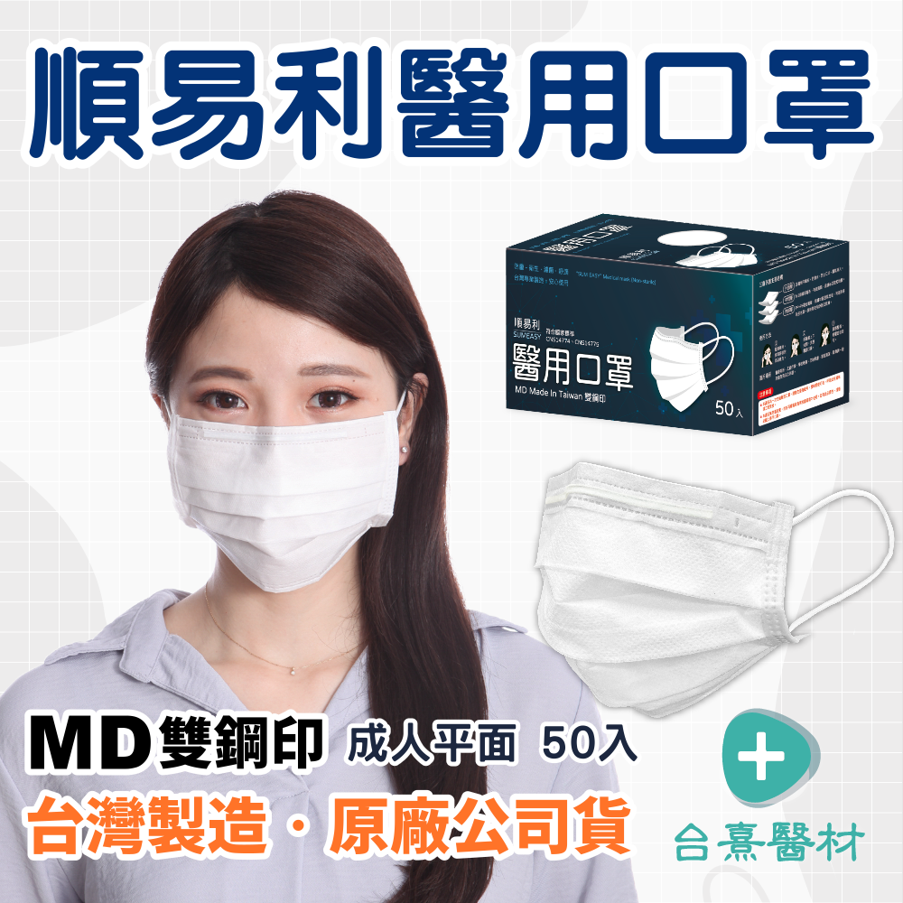 【台熹醫材】Sumeasy 順易利 醫用口罩 成人平面 (50入/盒) 黑色/藍色/白色 大武崙 醫療口罩-細節圖2