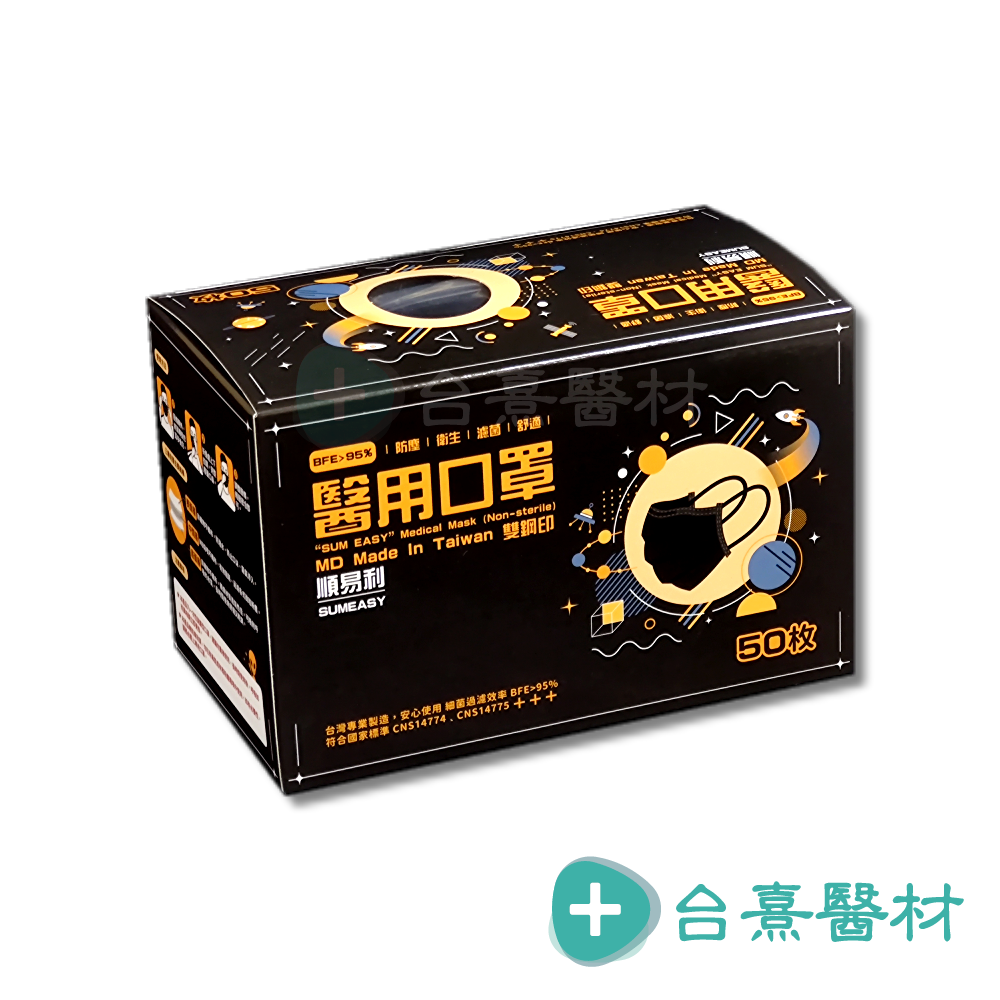 【台熹醫材】Sumeasy 順易利 醫用口罩 成人平面 (50入/盒) 黑色/藍色/白色 大武崙 醫療口罩-細節圖9