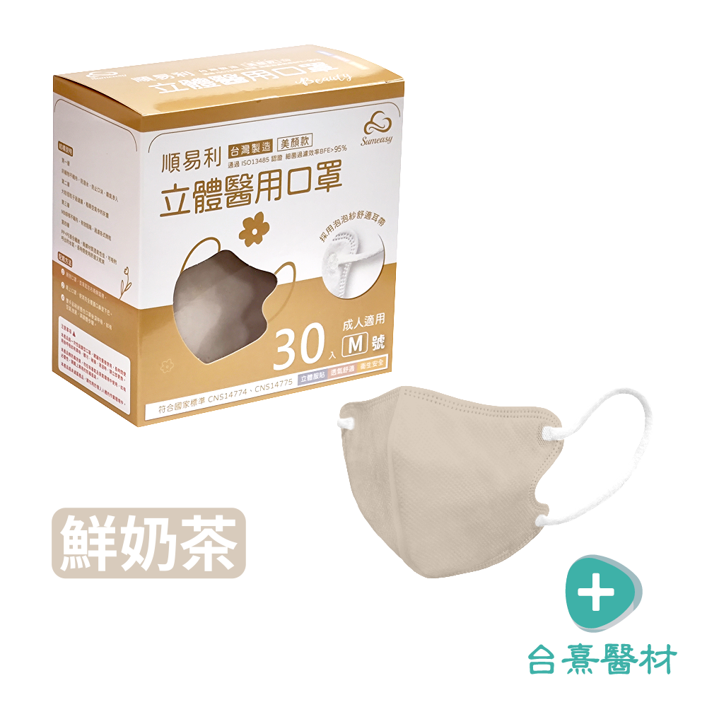 【台熹醫材】Sumeasy 順易利立體醫用口罩 美顏款M 成人3D(30入/盒) 無鼻樑壓條 黑色/藍色/白色/奶茶色-細節圖3