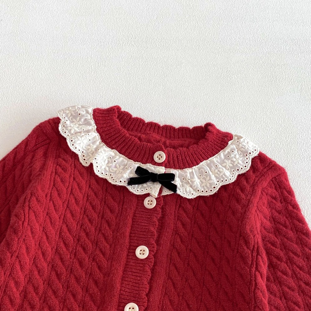 N005【預】氣質蕾絲開襟針織衫  (size:73~120cm)-細節圖2