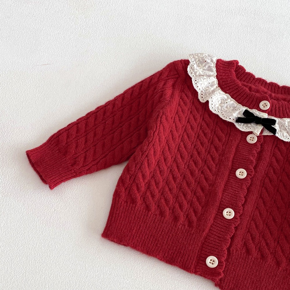 N005【預】氣質蕾絲開襟針織衫  (size:73~120cm)-細節圖3