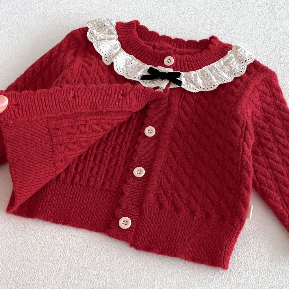 N005【預】氣質蕾絲開襟針織衫  (size:73~120cm)-細節圖4