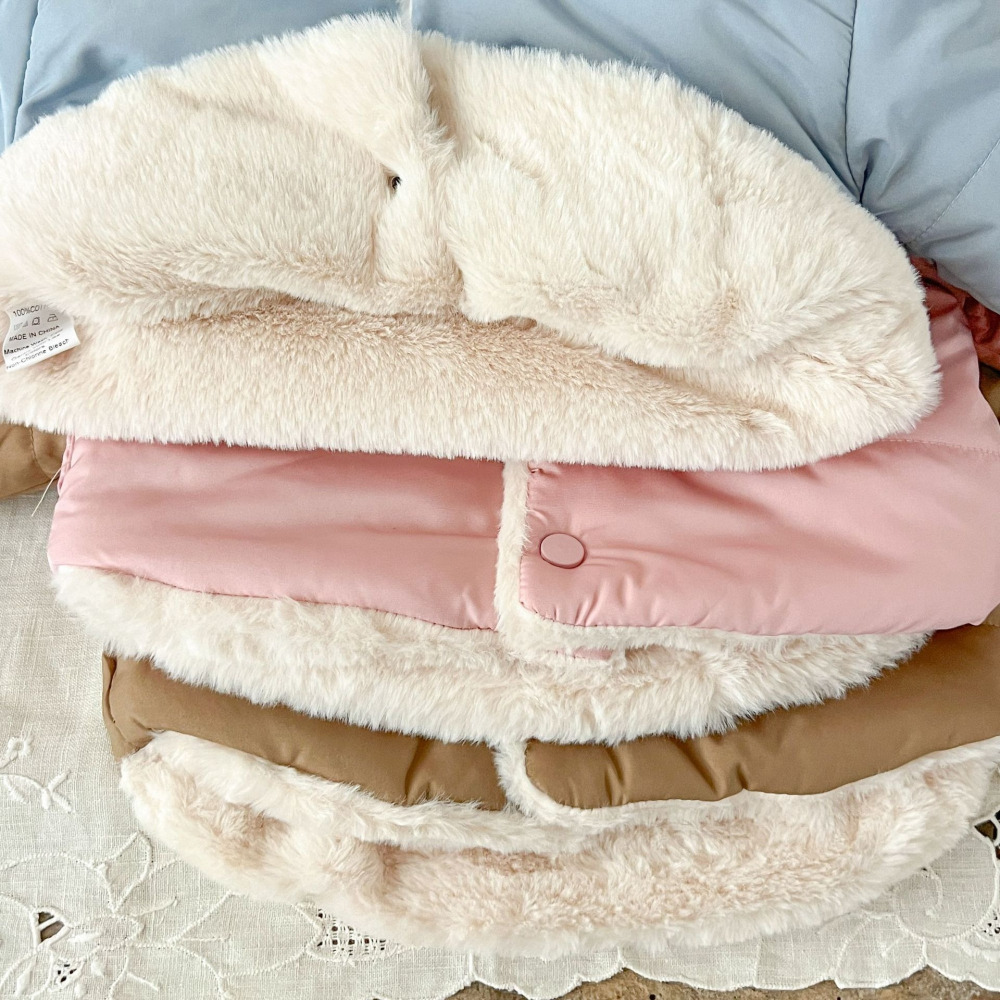 N101【預】糖果色絨毛連帽外套 藍/粉/棕 (size:66~100cm)-細節圖3