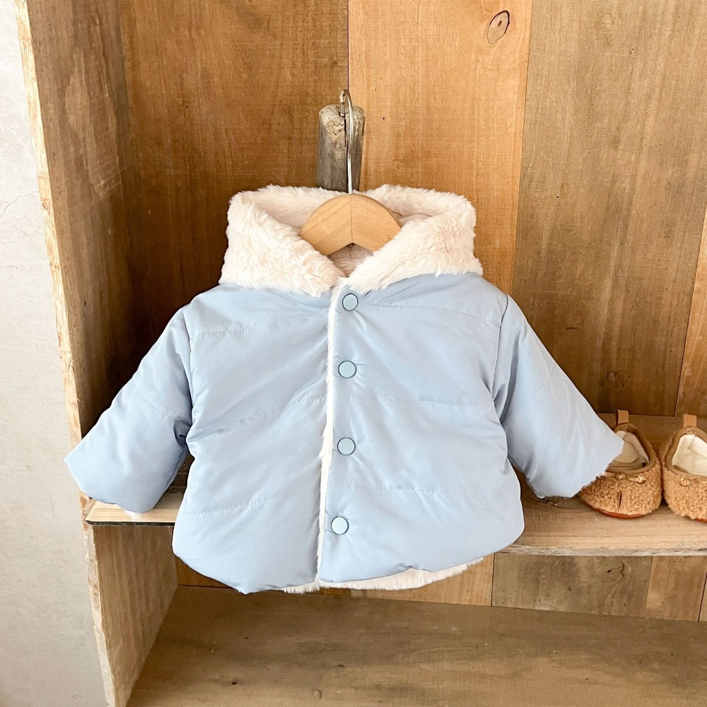 N101【預】糖果色絨毛連帽外套 藍/粉/棕 (size:66~100cm)-規格圖4