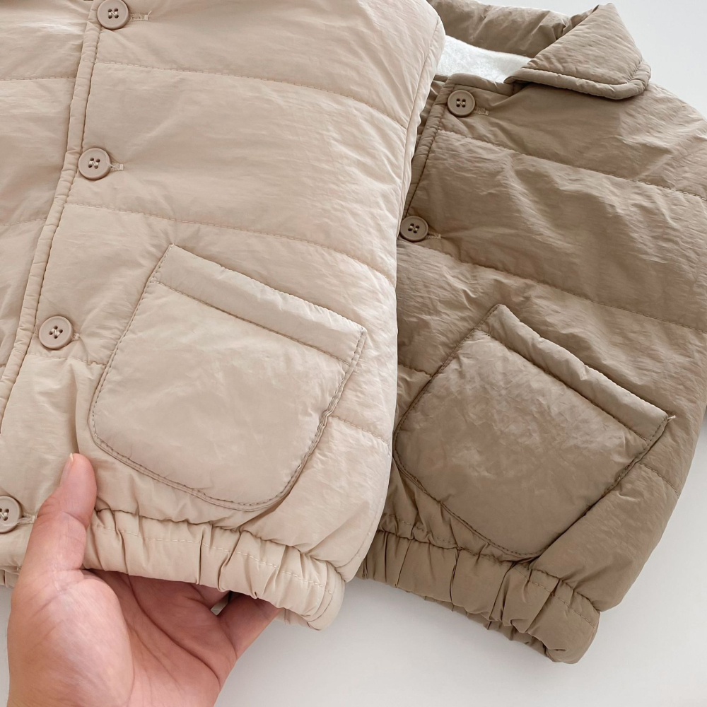 N104【預】韓風翻領內刷絨大口袋外套 卡/米  (size:73~120cm)-細節圖5