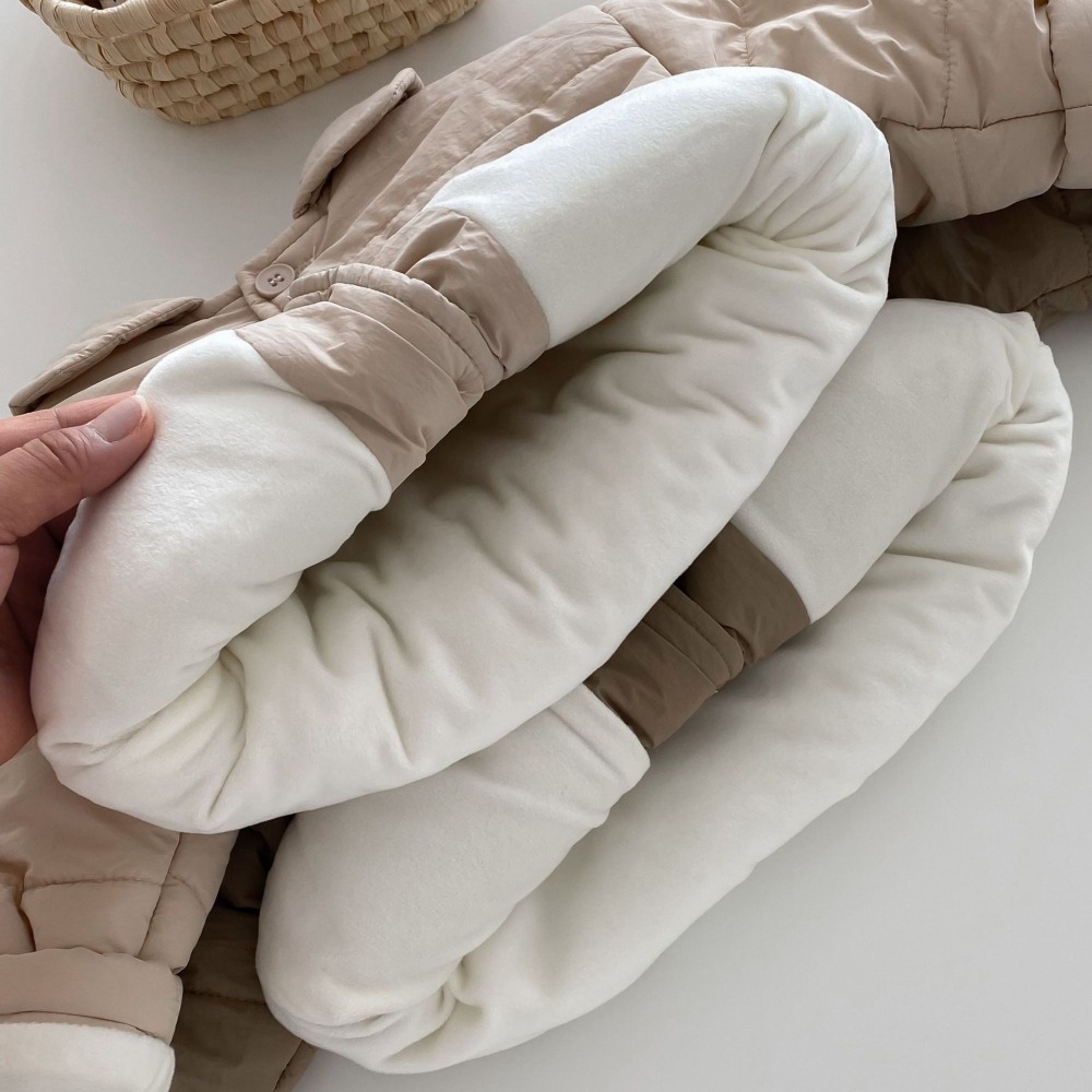 N104【預】韓風翻領內刷絨大口袋外套 卡/米  (size:73~120cm)-細節圖6