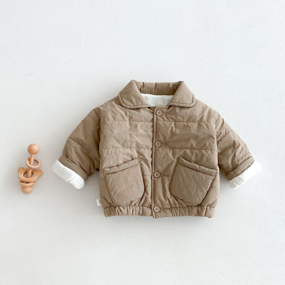 N104【預】韓風翻領內刷絨大口袋外套 卡/米  (size:73~120cm)-規格圖7