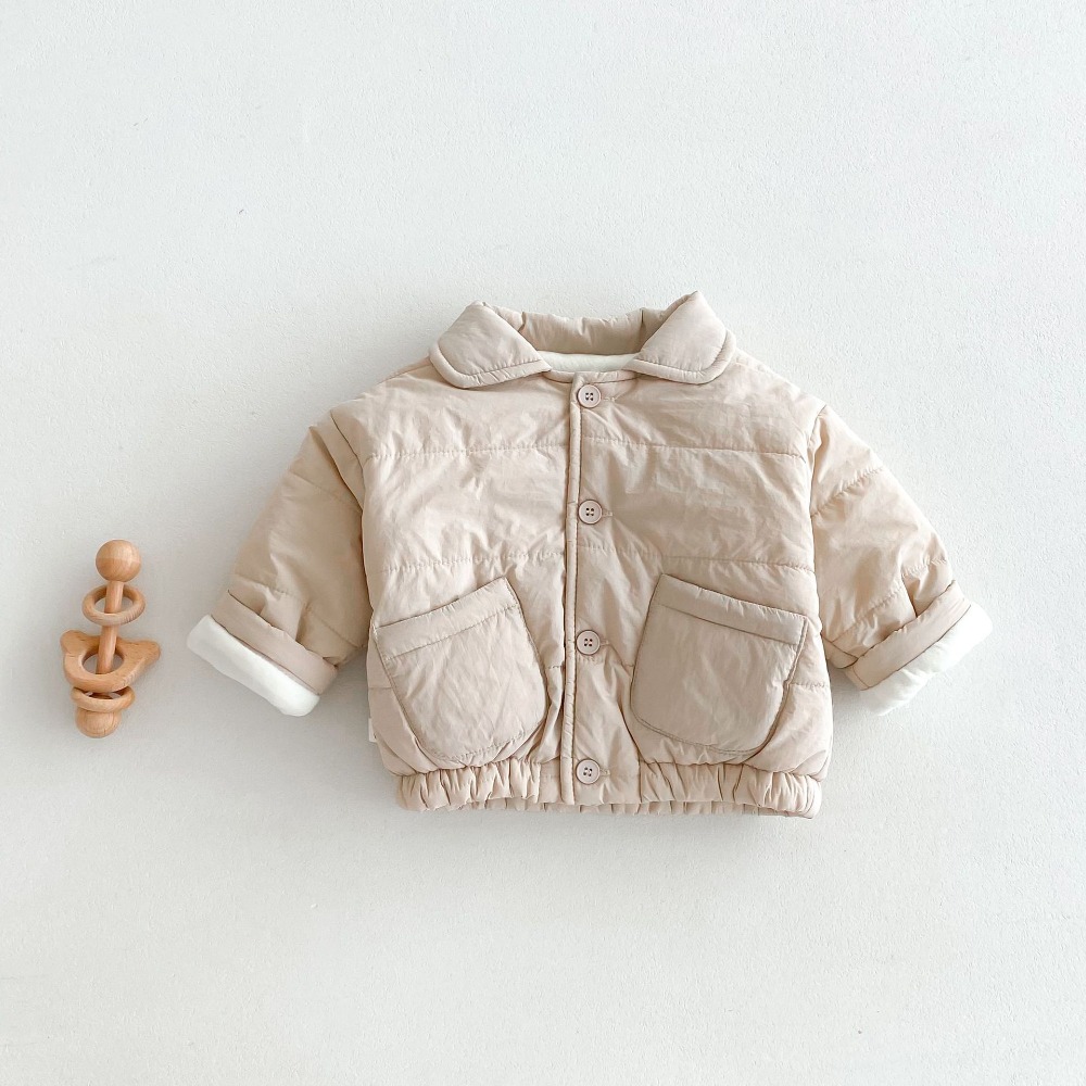 N104【預】韓風翻領內刷絨大口袋外套 卡/米  (size:73~120cm)-規格圖7