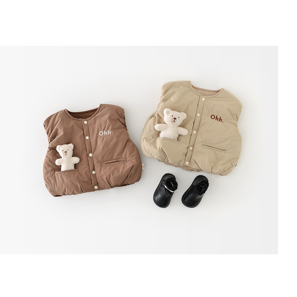 N108【預】秋冬帥氣字母加厚背心 米/咖 (size:73~100cm)-細節圖2