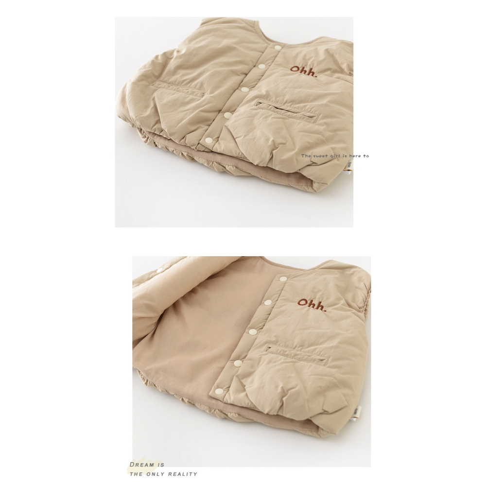 N108【預】秋冬帥氣字母加厚背心 米/咖 (size:73~100cm)-細節圖4