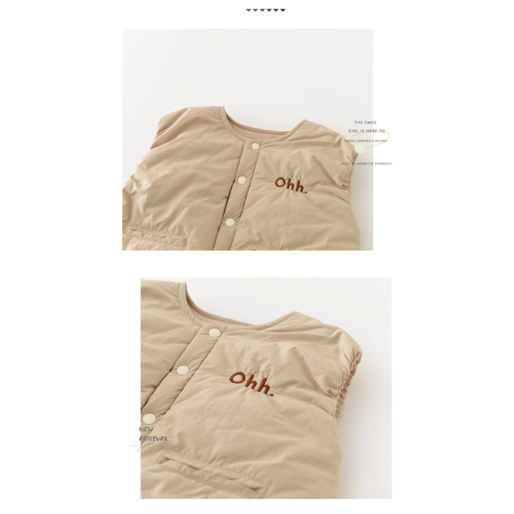 N108【預】秋冬帥氣字母加厚背心 米/咖 (size:73~100cm)-細節圖3
