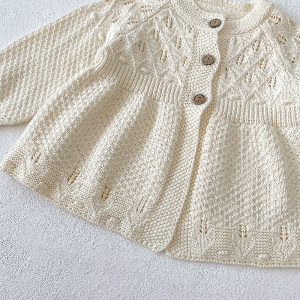 N109【預】純色簍空針織開襟外搭上衣 (size:66~100cm)-細節圖4