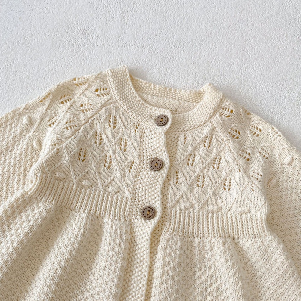 N109【預】純色簍空針織開襟外搭上衣 (size:66~100cm)-細節圖2