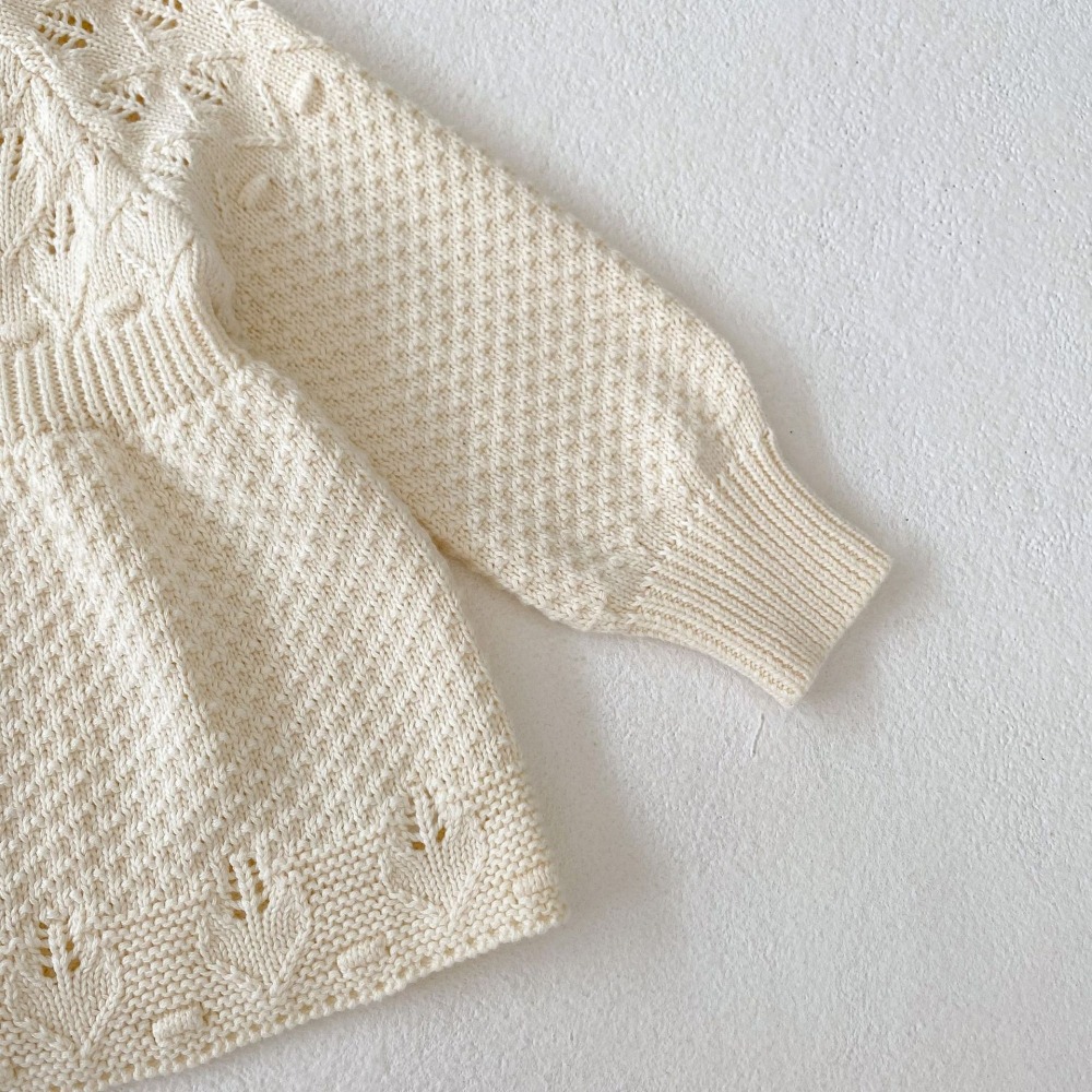 N109【預】純色簍空針織開襟外搭上衣 (size:66~100cm)-細節圖3