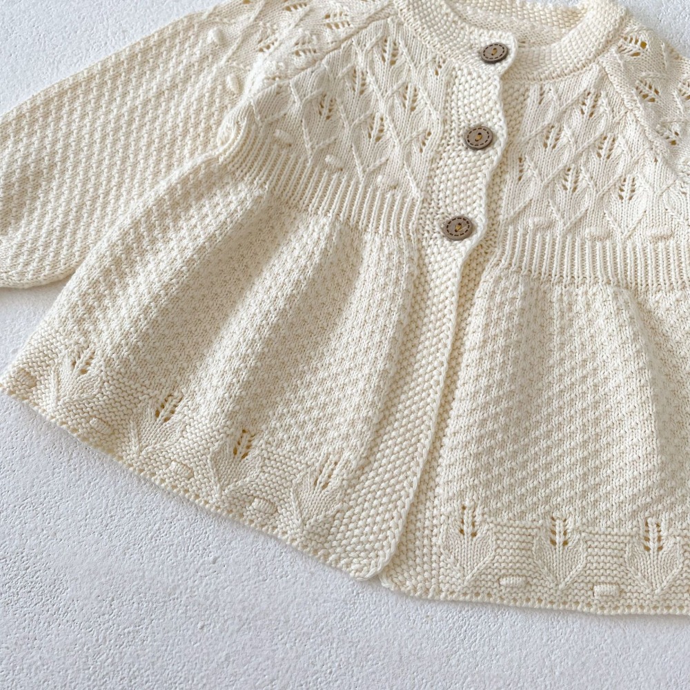 N109【預】純色簍空針織開襟外搭上衣 (size:66~100cm)-細節圖4