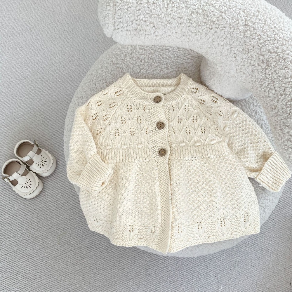 N109【預】純色簍空針織開襟外搭上衣 (size:66~100cm)-規格圖4