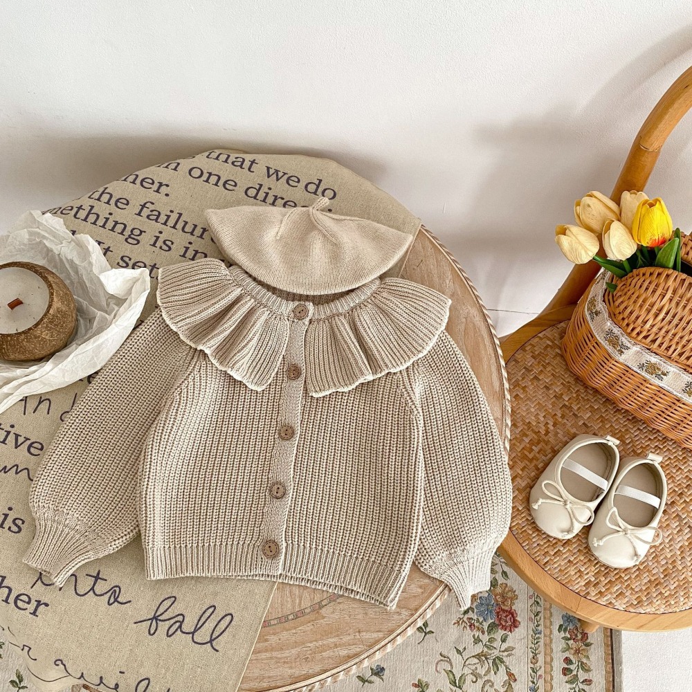 N110【預】女童荷葉領針織外套 (size:66~100cm)-細節圖4