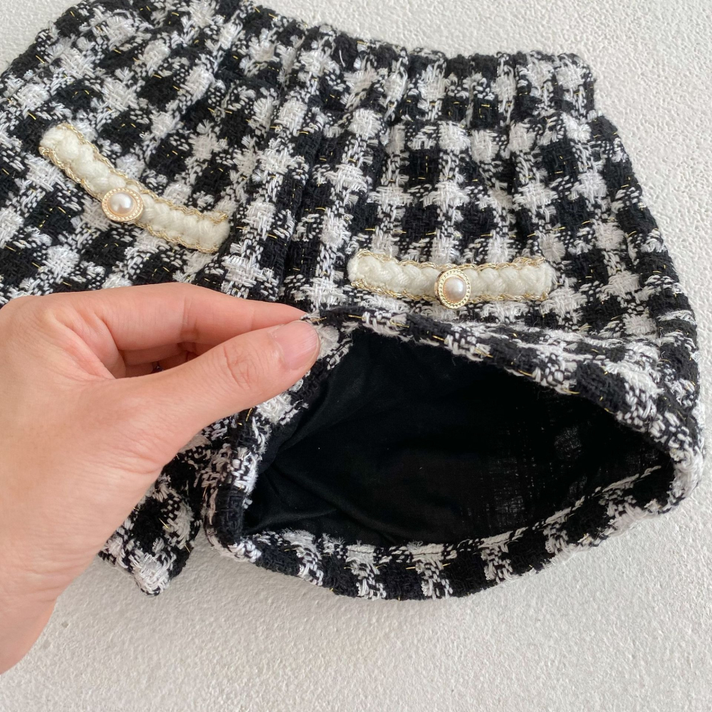 N111【預】黑白格小香風外套+短褲套裝  (size:66~100cm)-細節圖5