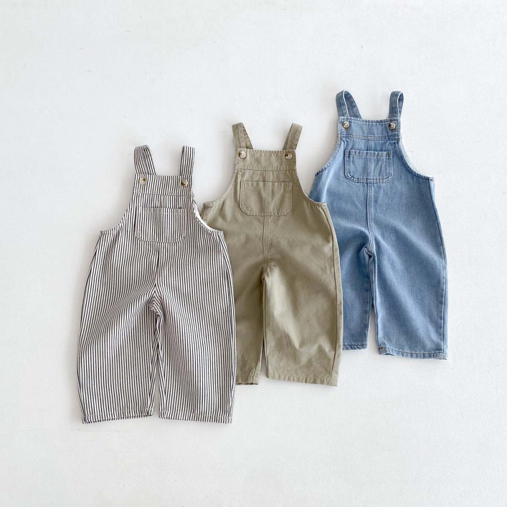 N100【預】韓系寬鬆牛仔吊帶褲 3色 (SIZE:80~130cm)-細節圖2