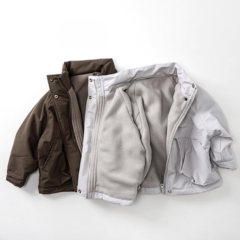 N054【預】韓版潮帥加厚風衣外套 咖/灰 (SIZE:80~130cm)-細節圖2