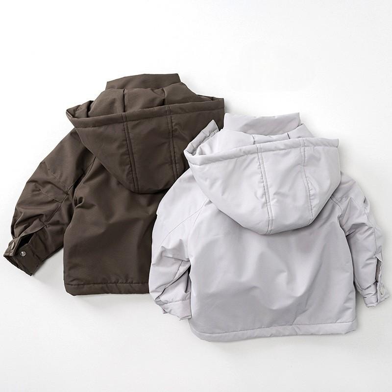 N054【預】韓版潮帥加厚風衣外套 咖/灰 (SIZE:80~130cm)-細節圖3