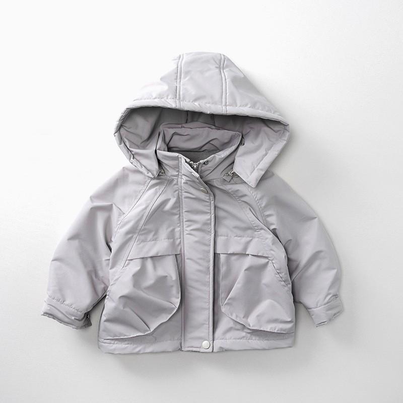 N054【預】韓版潮帥加厚風衣外套 咖/灰 (SIZE:80~130cm)-細節圖4