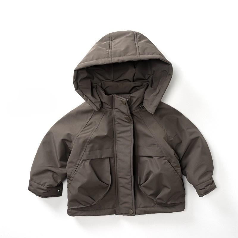 N054【預】韓版潮帥加厚風衣外套 咖/灰 (SIZE:80~130cm)-細節圖5