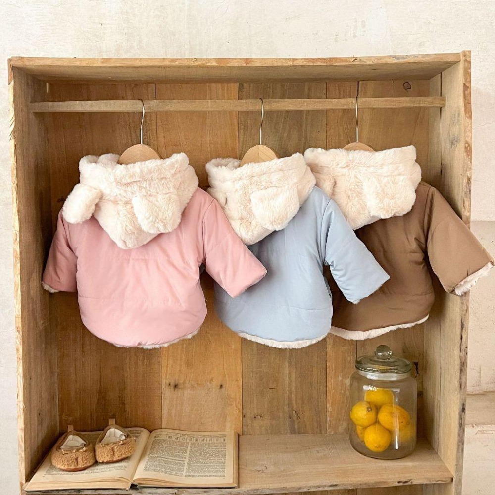 N101【預】糖果色舒服毛毛連帽外套 藍/粉/棕 (SIZE:73~120cm)-細節圖2