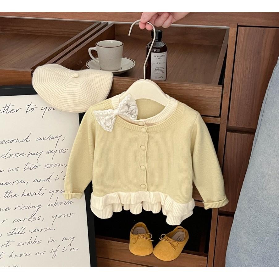 N061【預購】韓系假兩件蕾絲針織衫 黃/藍 (73~110)（2colors）-細節圖2