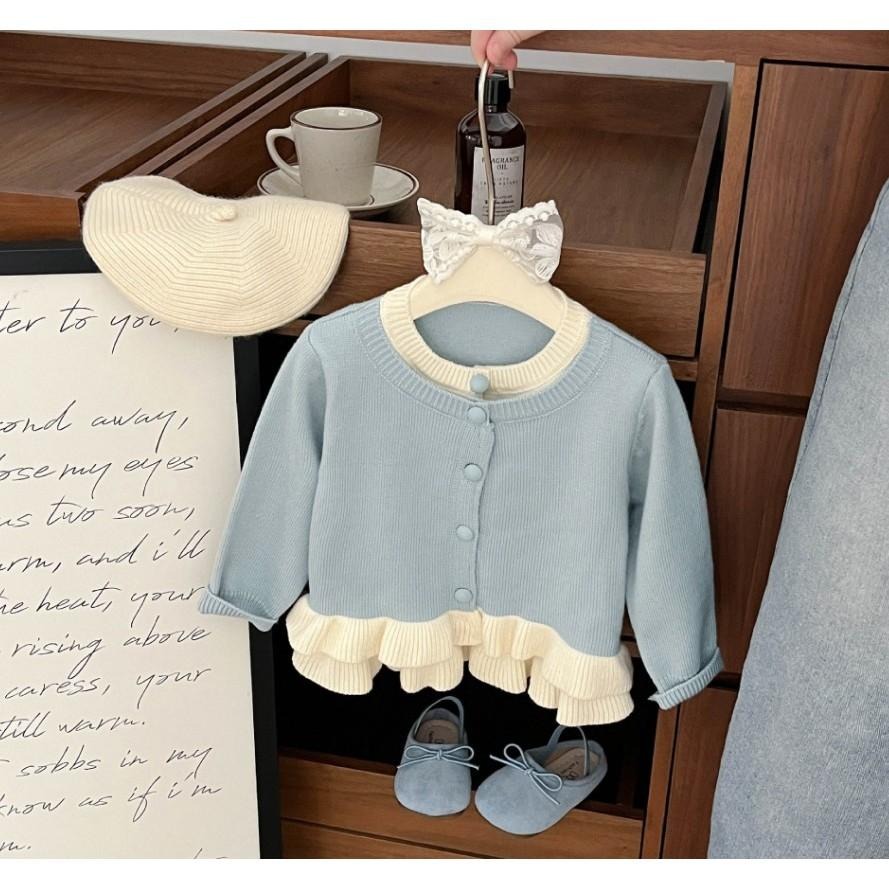 N061【預購】韓系假兩件蕾絲針織衫 黃/藍 (73~110)（2colors）-細節圖3