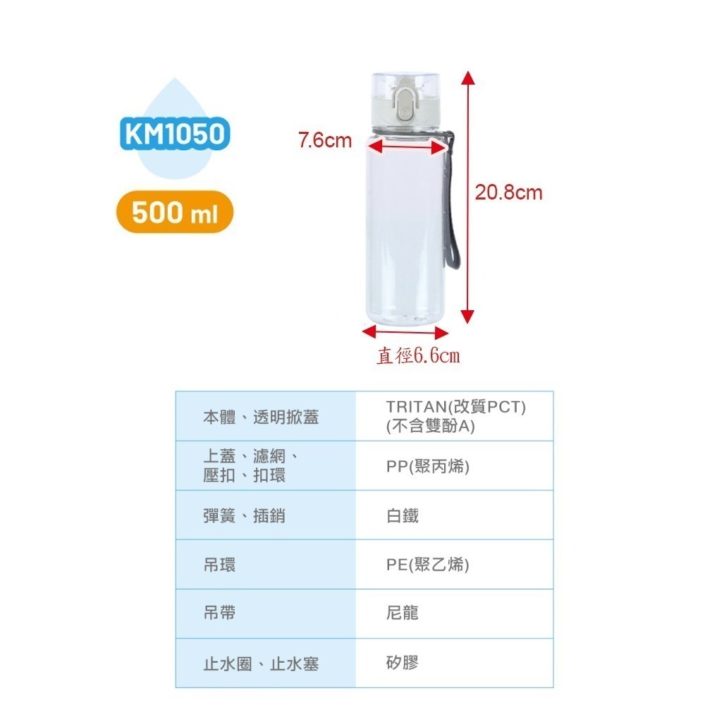 KEYWAY聯府 KM清新水壺 500ml 900ml 彈壓式運動水壺 隨身水瓶KM1050 KM105 | 小豆苗鋪子-細節圖8